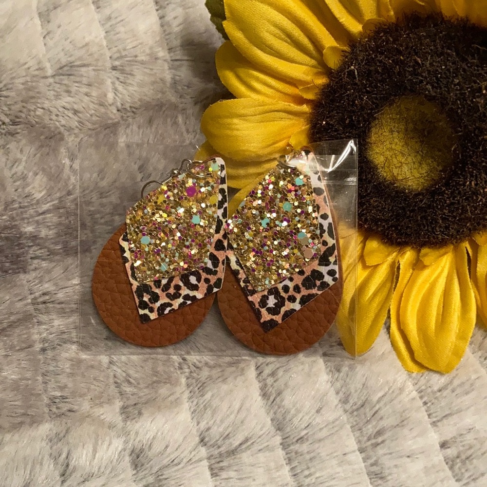Faux Leather TearDrop Leopard Print Earrings